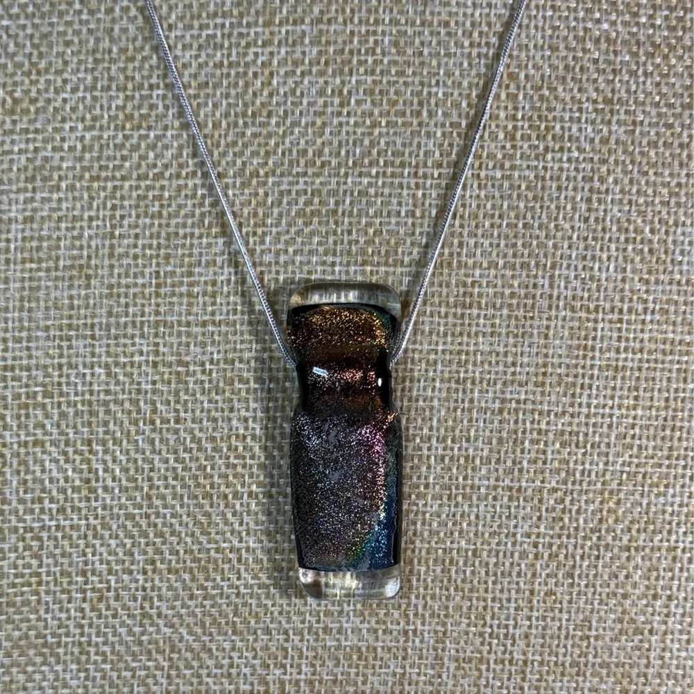 Handcrafted Fused Dichroic Glass Pendant‎ and Chain